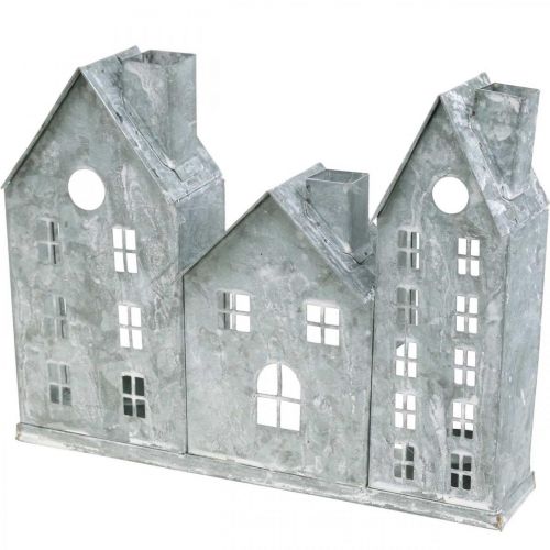 Itens Decoração de janela de Natal, lanterna, série de casa diorama, decoração de metal prata gasto chique L20cm H20cm