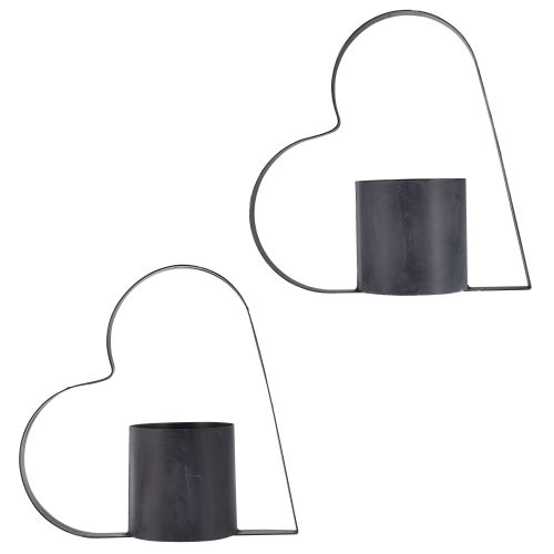 Itens Antigo suporte de metal cinza com formato de coração e recipiente de vidro - 30 cm 2 peças - Decoração versátil para um ambiente romântico