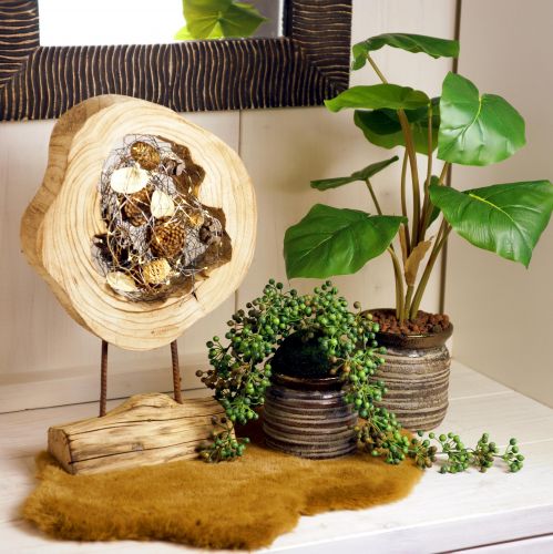 Anel de madeira rústico em suporte - Grão de madeira natural, 54 cm - Escultura única para um ambiente elegante