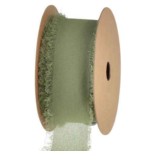 Fita de chiffon tecido verde oliva com franja W40mm L15m