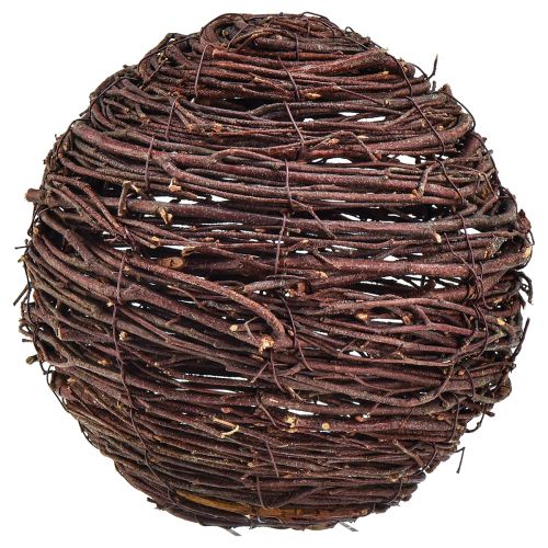 Bola decorativa feita de videira, marrom natural, diâmetro 20 cm