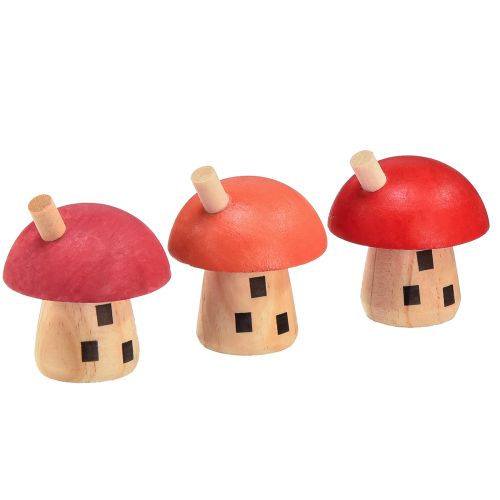 Cogumelos decorativos casa de madeira vermelho laranja decoração de madeira 6 × 5 cm 6 unidades