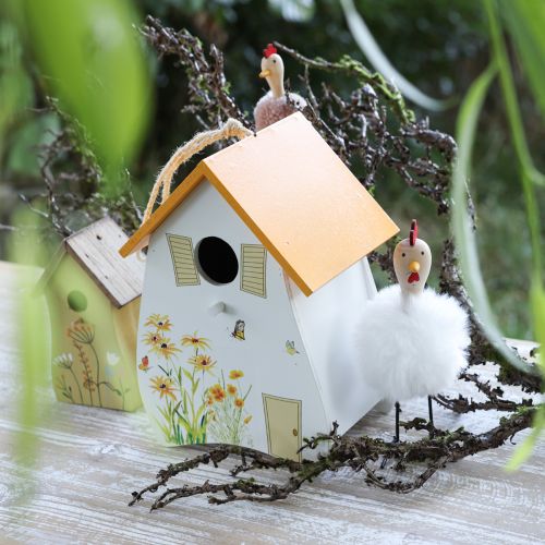 Floristik24 Casa de passarinho decorativa para pendurar branco amarelo verão Alt.21cm 2 unidades
