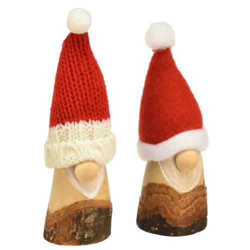 Gnomo decorativo de madeira para Natal com chapéu vermelho natural 10/12cm 4 unidades