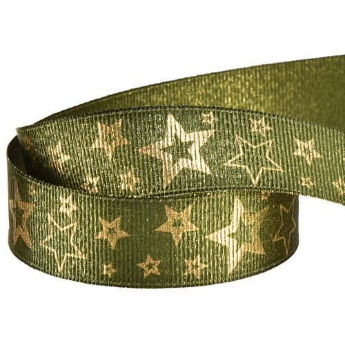 Itens Fita decorativa de Natal com estrelas verde ouro W25mm L15m