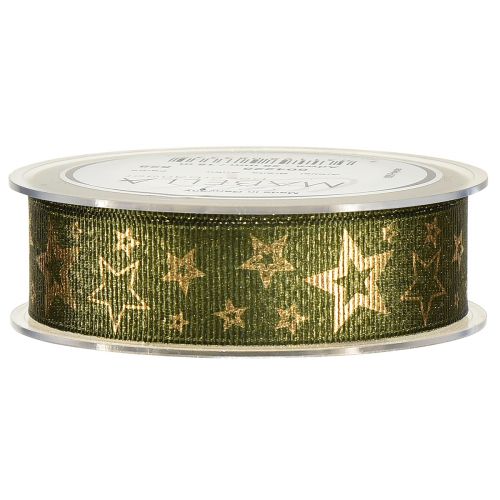 Itens Fita decorativa de Natal com estrelas verde ouro W25mm L15m