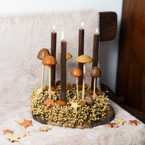 Cogumelos decorativos em palito, marrons, 5,5 cm, 6 peças - decoração outonal de jardim e sala de estar