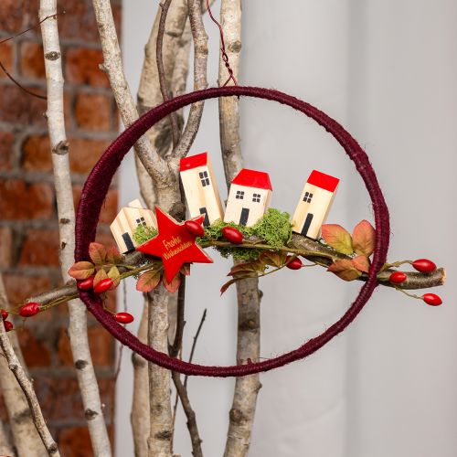 Anel decorativo de juta laço de decoração vermelho vermelho escuro 4cm Ø30cm 2 unidades