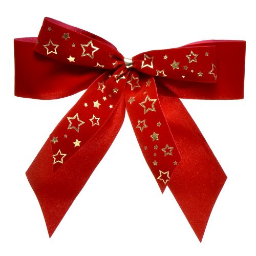 Floristik24 Laço decorativo de 4 cm de largura Laço de Natal vermelho com estrelas douradas Laço feito à mão 16 × 15 cm 10 unidades