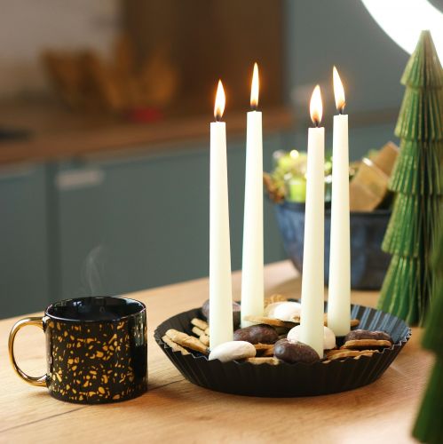 Castiçal de metal design em forma de bolo - preto, Ø 24 cm - elegante decoração de mesa para 4 velas - 2 peças
