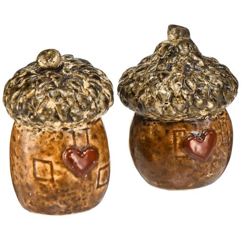 Itens Bolotas decorativas de casa de bolota de cerâmica com motivo de coração marrom 6cm - decoração de mesa de outono - 6 peças