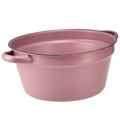 Balde com alças bandeja de metal para plantas rosa Ø22,5cm Alt.10,5cm