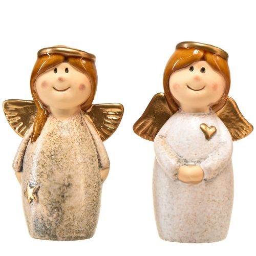 Itens Figuras Decorativas de Anjo - Creme e Branco com Detalhes Dourados, 13cm - Embelezamento Celestial para Sua Casa - Pacote de 2