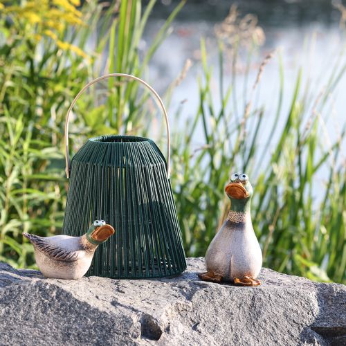 Patos decorativos em cerâmica primavera drake marrom verde C15cm 2 un