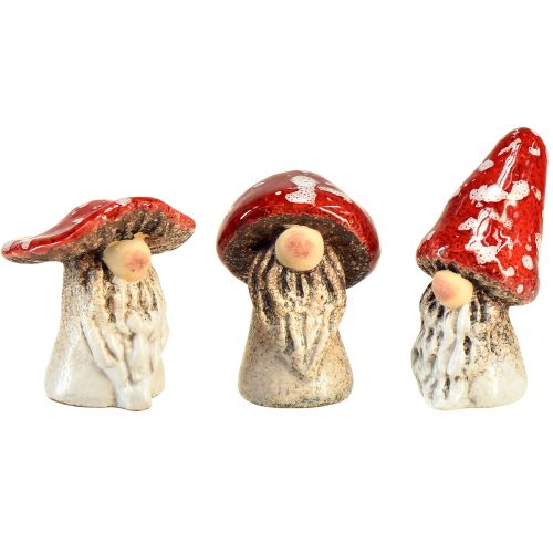 Figuras de cogumelo gnomo de conto de fadas em um conjunto de 6 - vermelho com pontos brancos, 7,5 cm - decoração mágica para o jardim e a casa
