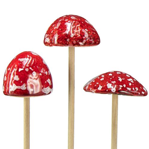 Cogumelos venenosos no palito, vermelhos, 4 cm, conjunto de 6 - cogumelos decorativos de jardim para decoração de outono