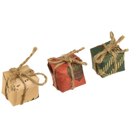 Mini conjunto de caixas de presente de papel, vermelho-verde-natural, 2,5x3 cm 18 peças - decoração de Natal
