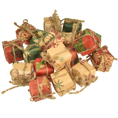 Itens Mini conjunto de caixas de presente de papel, vermelho-verde-natural, 2,5x3 cm, 18 peças - decoração de Natal