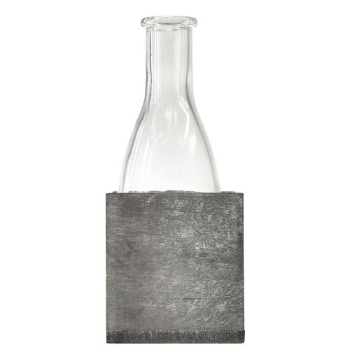 Itens Vaso de vidro em suporte de madeira cinza, 9,5x8x20cm - Decoração rústica em conjunto de 4