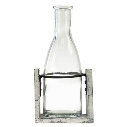 Itens Vaso de vidro em suporte de madeira cinza, 9,5x8x20cm - Decoração rústica em conjunto de 4