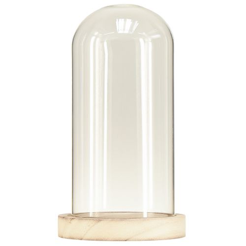 Itens Sino de vidro com base em madeira natural transparente Ø12cm Alt.21cm
