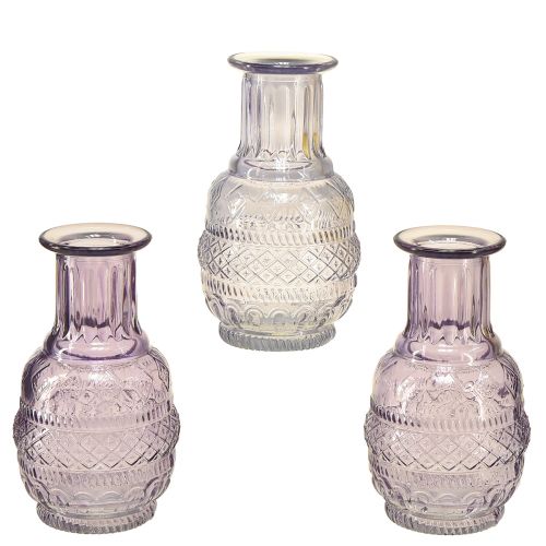 Vasos de vidro mini vasos luz roxo roxo estilo retro H13cm 3 unidades