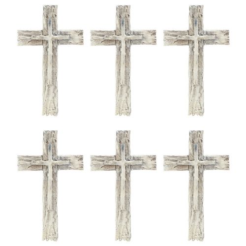 Itens Sepultura decoração cruz rústica cinza branco poliresina 12×7cm 6 un