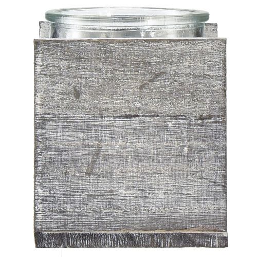 Itens Porta-velas de vidro em moldura de madeira rústica - cinza-branco, 10x9x10 cm 3 peças - charmosa decoração de mesa