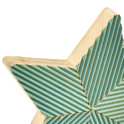 Itens Estrelas de madeira caneladas decoração de mesa verde menta branco 11cm 6 un