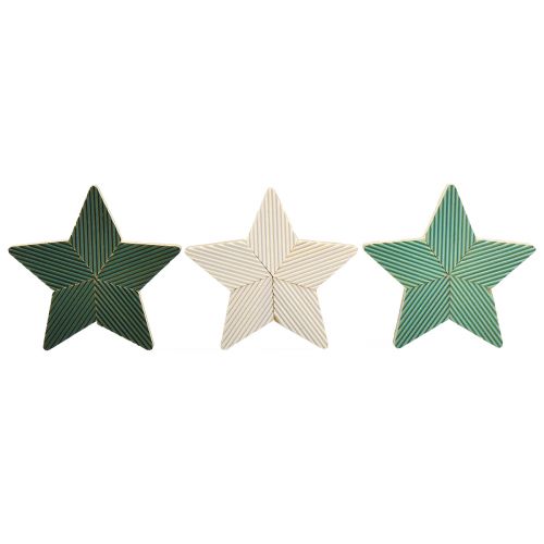 Itens Estrelas de madeira caneladas decoração de mesa verde menta branco 11cm 6 un