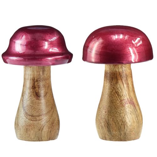 Cogumelos de madeira cogumelos decorativos madeira vermelho brilhante Ø6cm Alt.10cm 2 unidades