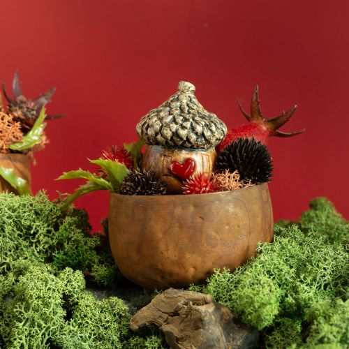 Itens Bolotas decorativas de casa de bolota de cerâmica com motivo de coração marrom 6cm - decoração de mesa de outono - 6 peças