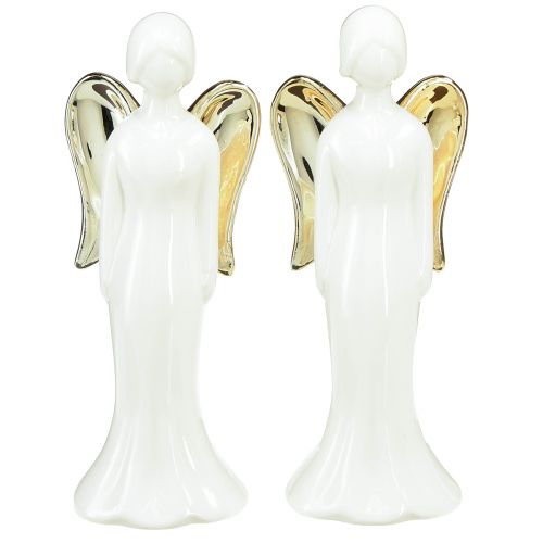 Figuras de anjo anjo de cerâmica ouro branco 6 cm x 5 cm x 15 cm 2 unidades