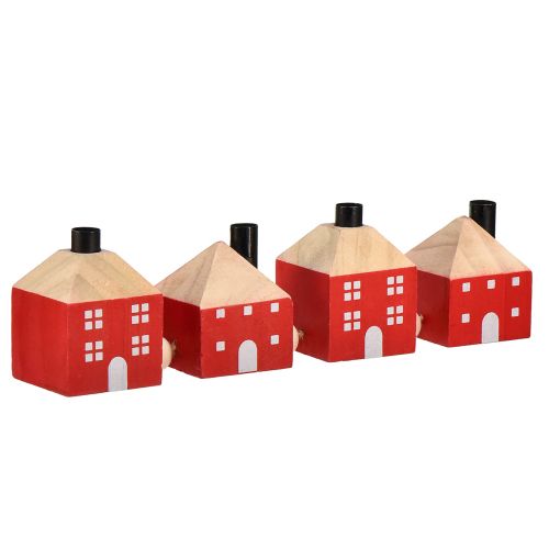 Castiçal de madeira decorativo para casa de madeira guirlanda vermelha e branca 23cm