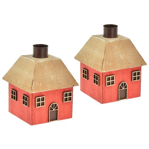 Castiçal casa de natal madeira vermelha 9×9×11cm 2 unidades