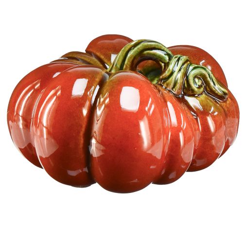 Abóbora de cerâmica brilhante em vermelho-laranja brilhante com haste verde - 21,5 cm - decoração de outono ideal