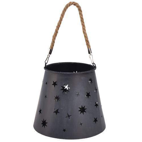 Lanterna de metal antracite com estrelas – Ø16,5 cm, altura 24 cm – decoração elegante com alça de transporte