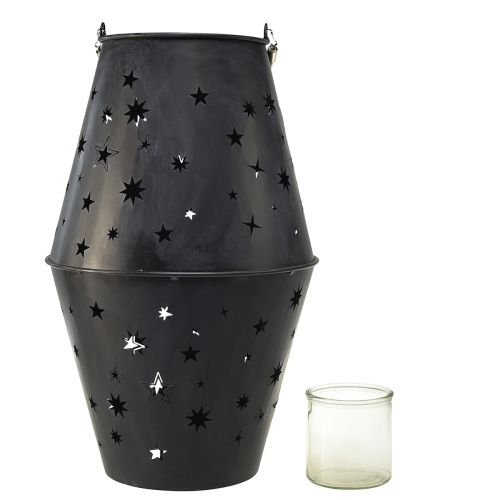 Itens Lanterna suspensa de metal em antracite com estrelas - Ø18,5 cm, altura 50 cm - Elegante iluminação externa e interna