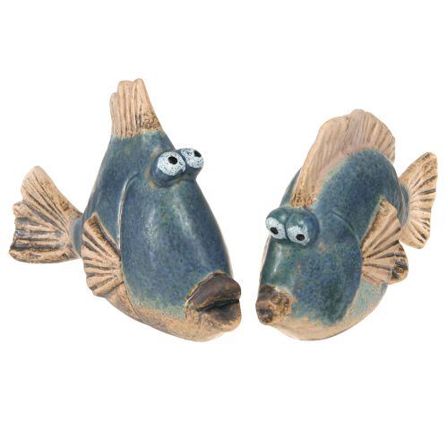 Decoração marítima peixe decoração cerâmica azul sortida 19/17cm 2 un