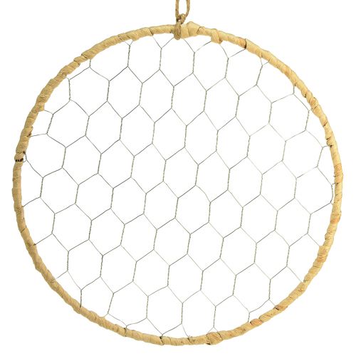 Floristik24 Anel decorativo de metal para pendurar Ráfia Prata Natural Ø28cm 4 un