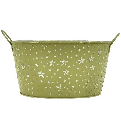 Itens Tigela de metal com estrelas e alças verdes Ø20cm Alt.11,5cm