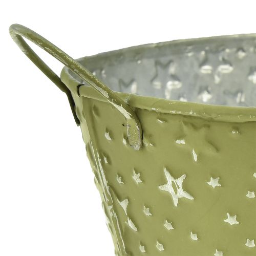 Itens Tigela de metal com estrelas ovais e alças verdes 31×16cm Alt.12,5cm