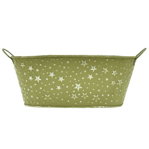 Itens Tigela de metal com estrelas ovais e alças verdes 31×16cm Alt.12,5cm