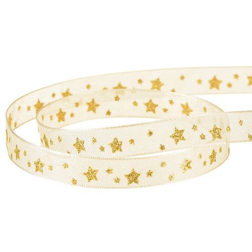 Itens Fita de organza Fita de Natal estrelas bege dourado W10mm L20m