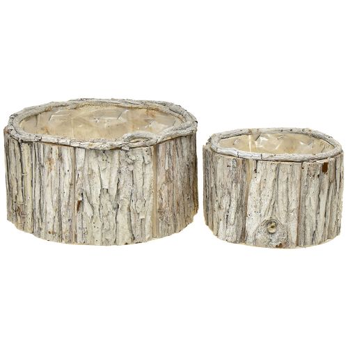 Caixa para plantas madeira casca redonda branco natural 26/18cm conjunto de 2 peças