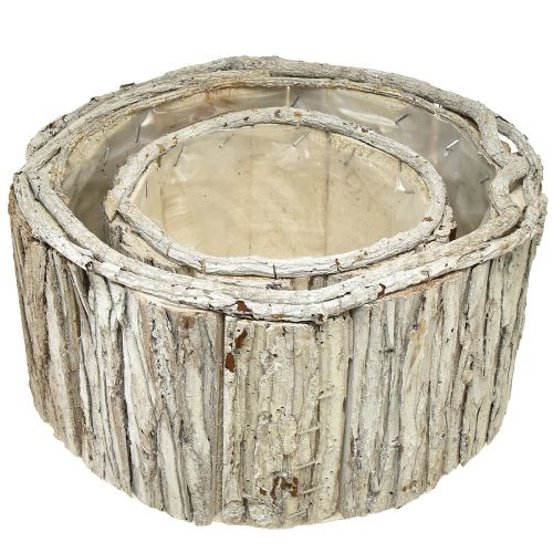 Itens Caixa para plantas madeira casca redonda branco natural 26/18cm conjunto de 2 peças