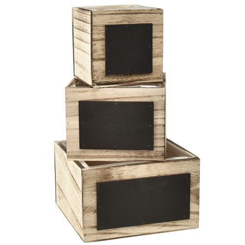 Conjunto rústico de 3 caixas de madeira com superfícies de lousa - natural e preto, vários tamanhos - solução organizacional versátil