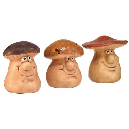 Figuras de cogumelos felizes com rostos em conjunto de 3 - vários tons de marrom, 6,6 cm - decoração divertida para jardim e casa
