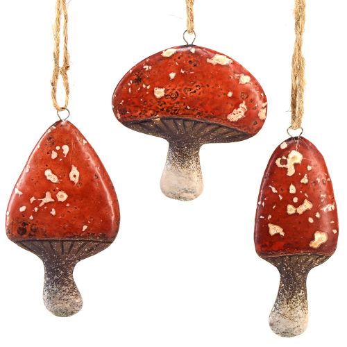 Charmosos amuletos de cogumelo vermelho com fio de juta - 3 cm, conjunto de 6 - decorações perfeitas de outono e Natal
