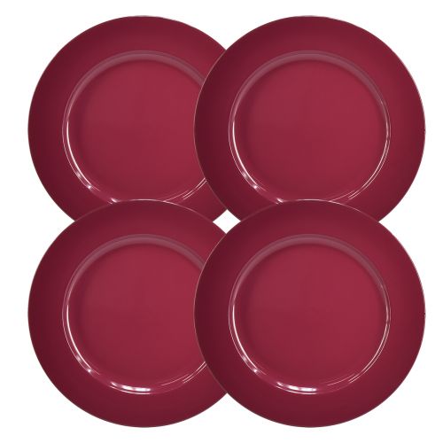 Pratos versáteis de plástico vermelho escuro 4 peças - 28 cm, perfeitos para decoração e uso externo
